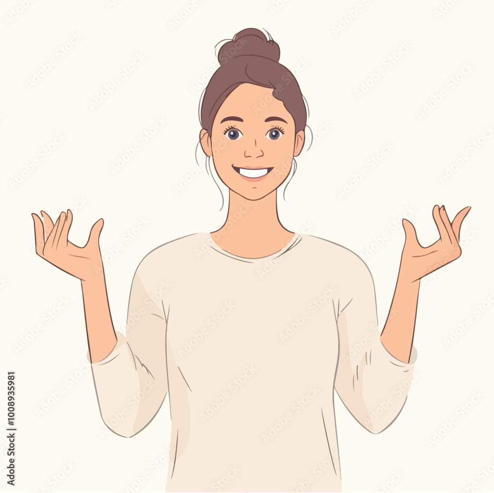 Woman open her hands happily with smile illustration Woman open her hands happily with smile illustration