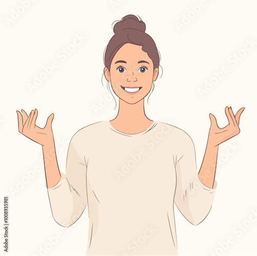 Woman open her hands happily with smile illustration