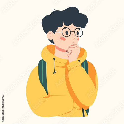 Free vector thoughtful boy contemplating