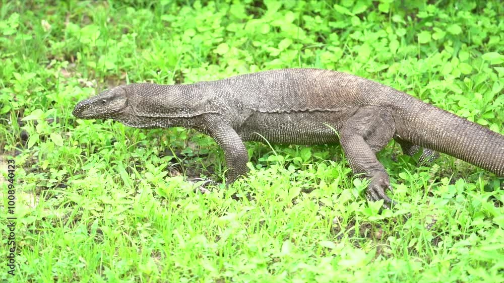 big monitor lizard in Sri Lanka walks and sticks out its tongue big monitor lizard in Sri Lanka walks and sticks out its tongue