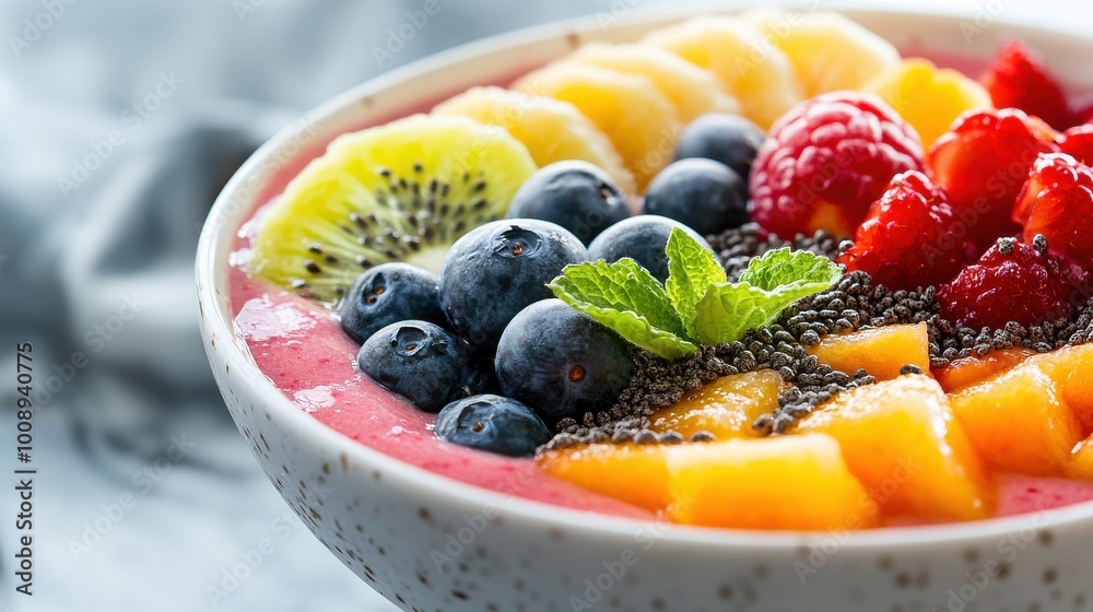 Colorful Fruit and Smoothie Bowl Arrangement Colorful Fruit and Smoothie Bowl Arrangement