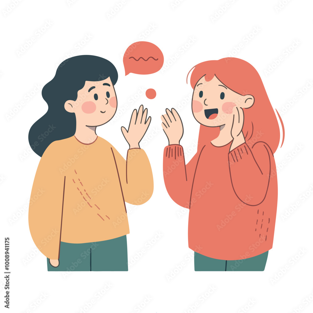 Happy girl having fun with friend partner flat illustration