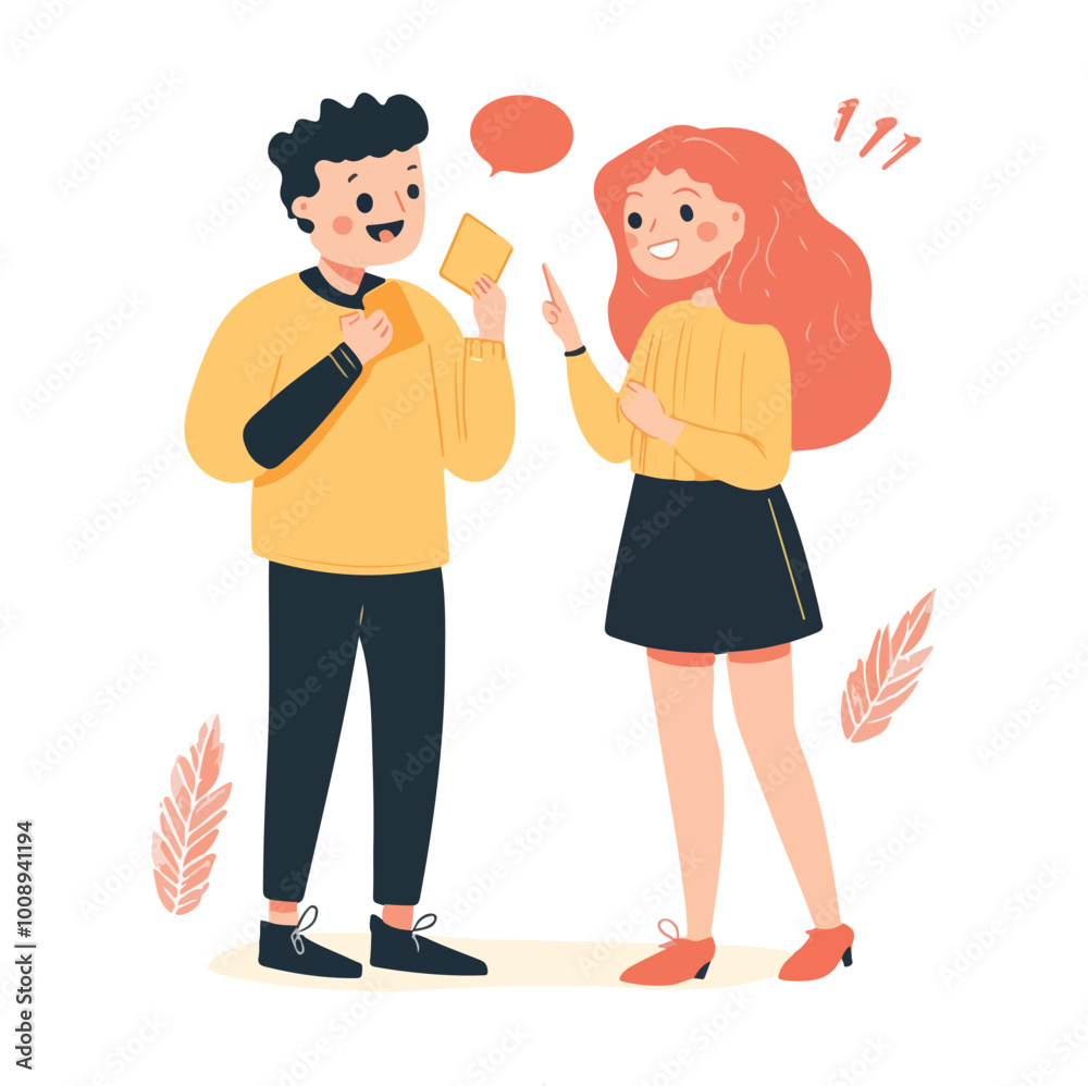 Happy girl having fun with friend partner flat illustration Happy girl having fun with friend partner flat illustration