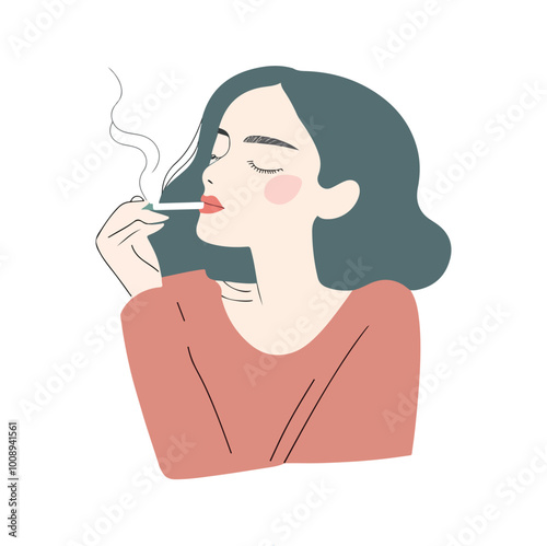 Woman smoking with flat design style