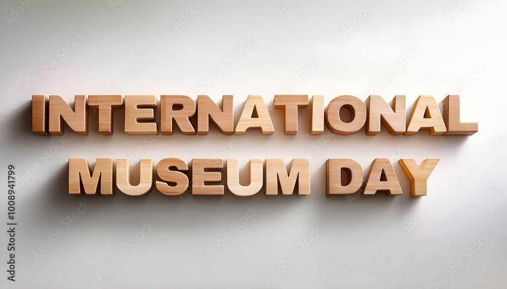 INTERNATIONAL MUSEUM DAY wooden Thick block letters with minimal decoration, perfect word INTERNATIONAL MUSEUM DAY wooden Thick block letters with minimal decoration, perfect word
