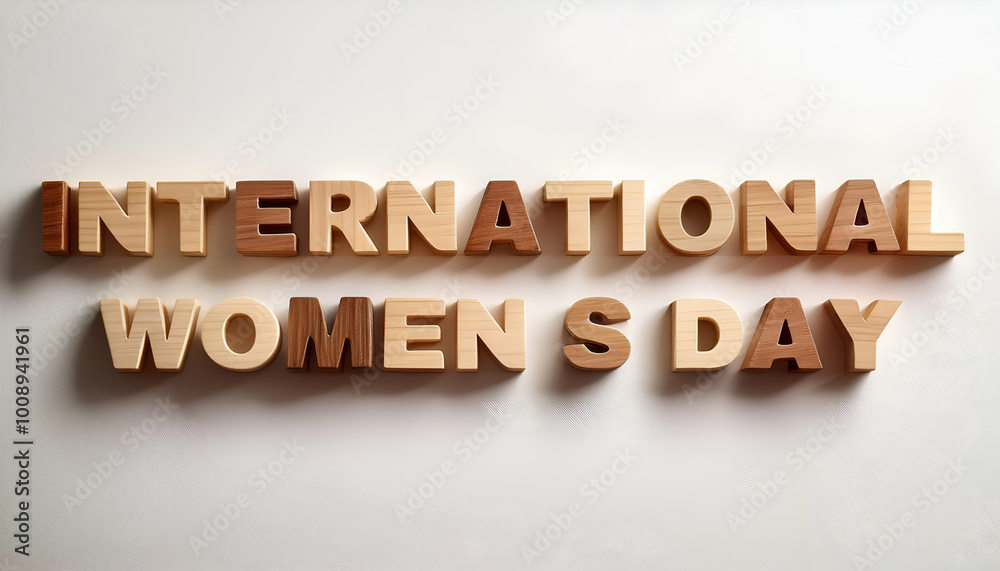 INTERNATIONAL WOMENS DAY wooden Thick block letters with minimal decoration, perfect word INTERNATIONAL WOMENS DAY wooden Thick block letters with minimal decoration, perfect word