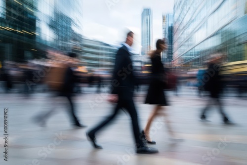 Busy Office Building with People Flowing Fast