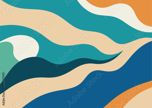 Abstract ocean-themed design with flowing, wavy patterns in a calming color palette. Perfect for backgrounds, prints, or any coastal-inspired project.