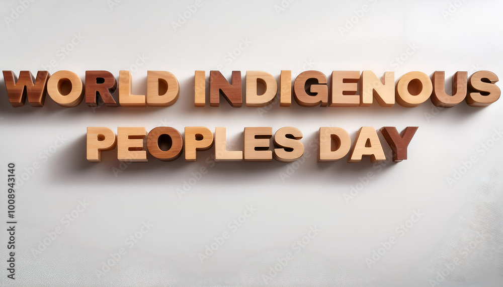 WORLD INDIGENOUS PEOPLES DAY wooden Thick block letters with minimal decoration, perfect word WORLD INDIGENOUS PEOPLES DAY wooden Thick block letters with minimal decoration, perfect word