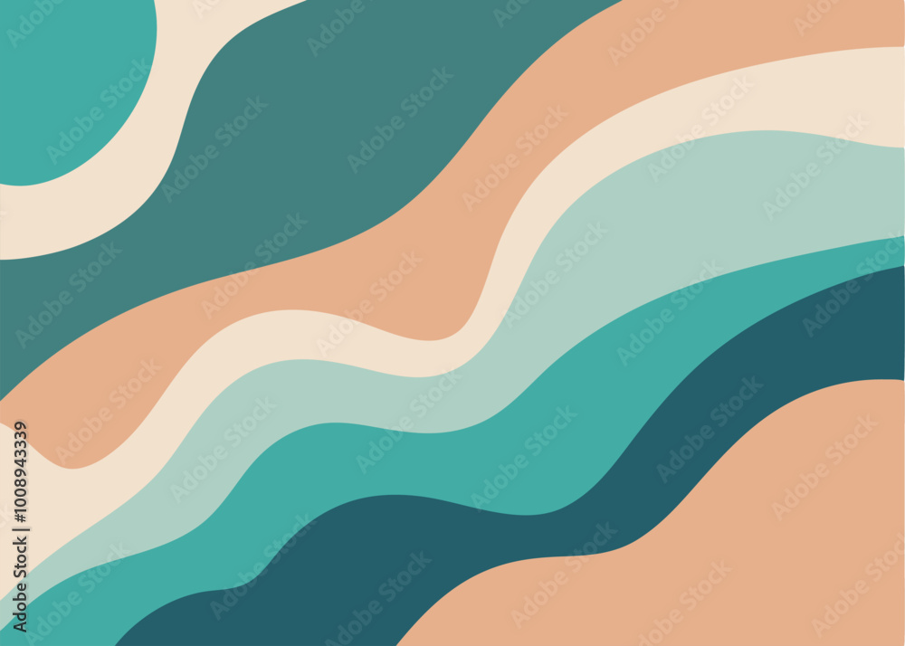 Abstract wavy background in calming tones of blue, green, and beige. Perfect for creating a serene and modern aesthetic in your design projects.