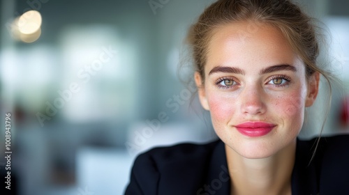 Confident Young Woman with Bright Smile in Close-up