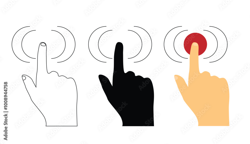 Obraz premium Hand Pressing a Button. Technology and user interface graphic design vector art