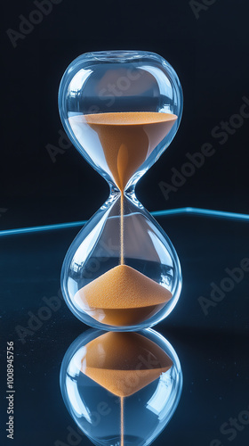 Artistic Hourglass on Reflective Surface with Stark Lighting  