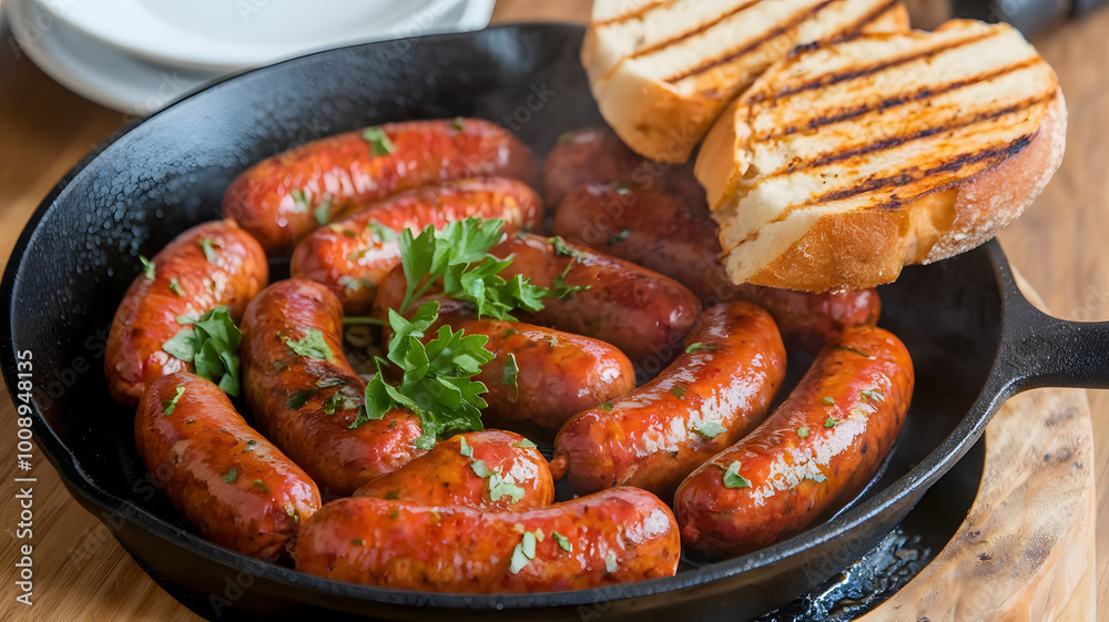 A sizzling platter of spicy Sojuk sausages, grilled with charred edges and sliced diagonally. Served with roasted vegetables and a small bowl of tomato dip for extra richness.
A sizzling platter of spicy Sojuk sausages, grilled with charred edges and sliced diagonally. Served with roasted vegetables and a small bowl of tomato dip for extra richness.