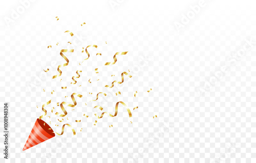 Vector gold confetti png. Explosion of a firecracker with confetti. Confetti, serpentine, tinsel PNG. Birthday, Christmas.