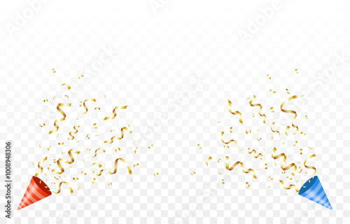 Vector gold confetti png. Explosion of a firecracker with confetti. Confetti, serpentine, tinsel PNG. Birthday, Christmas.