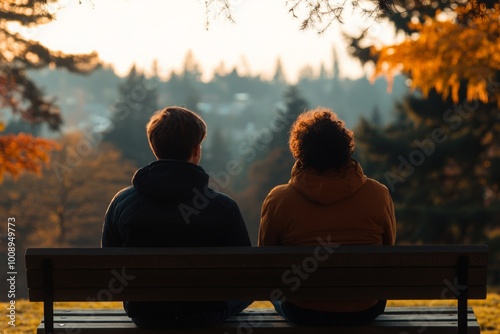 Two People on a Bench at Sunset