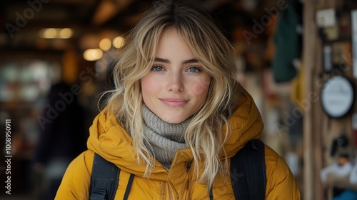 Young Woman in Yellow Jacket with Friendly Smile