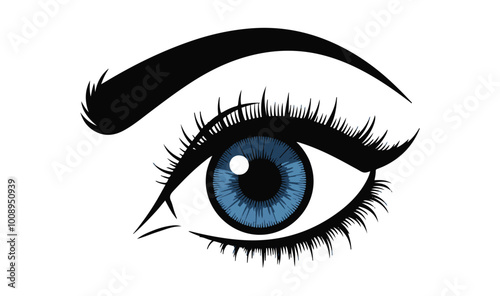 a diagram of an eye with an iris and pupil in the center, the background is light gray, add long, curved eyelashes extending from the lower lid, flat design