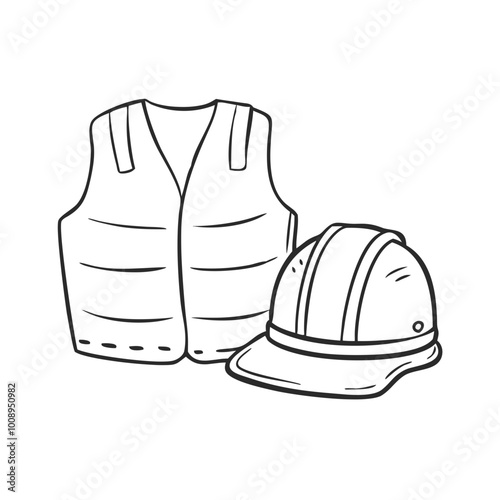 Outline drawing of a safety vest and hard hat representing construction and industrial safety equipment 
