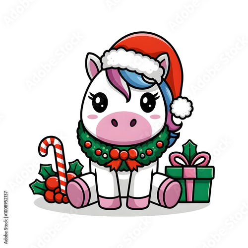 Christmas themed sticker design background White unicorn