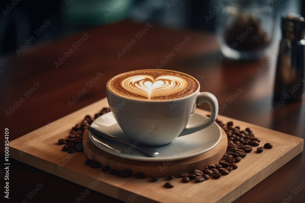 Cup with Latte Coffee. Heart shaped latte art Cup with Latte Coffee. Heart shaped latte art