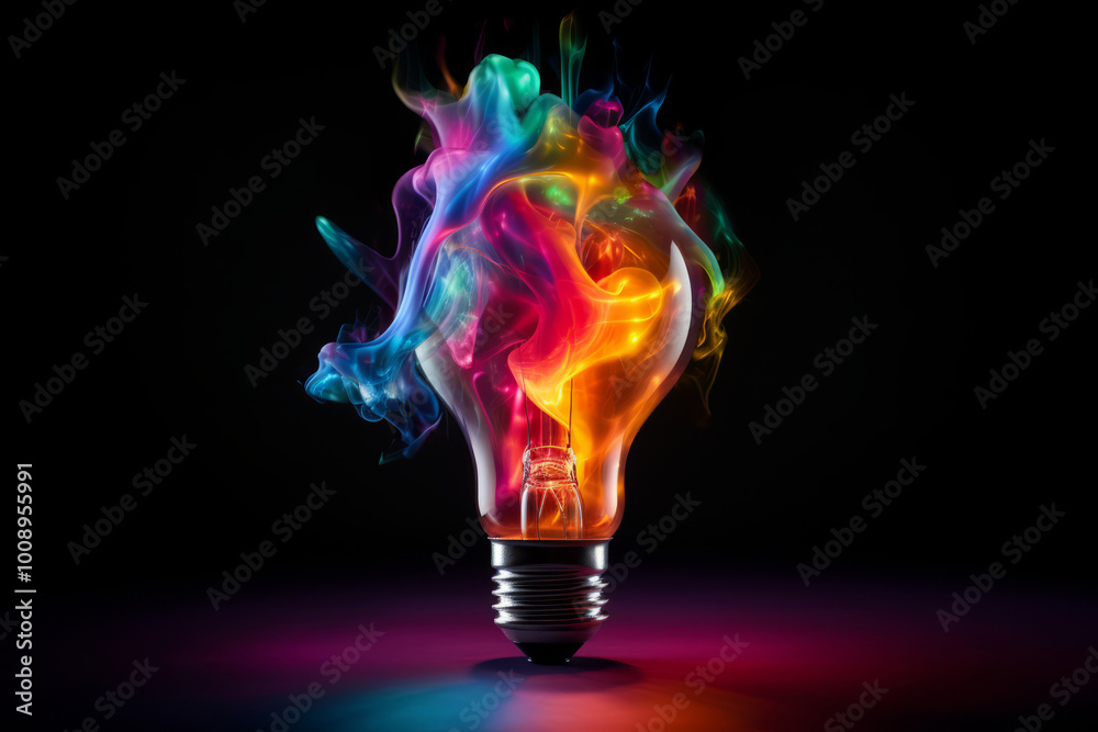 Creative idea concept with colorful light bulb explosion Creative idea concept with colorful light bulb explosion