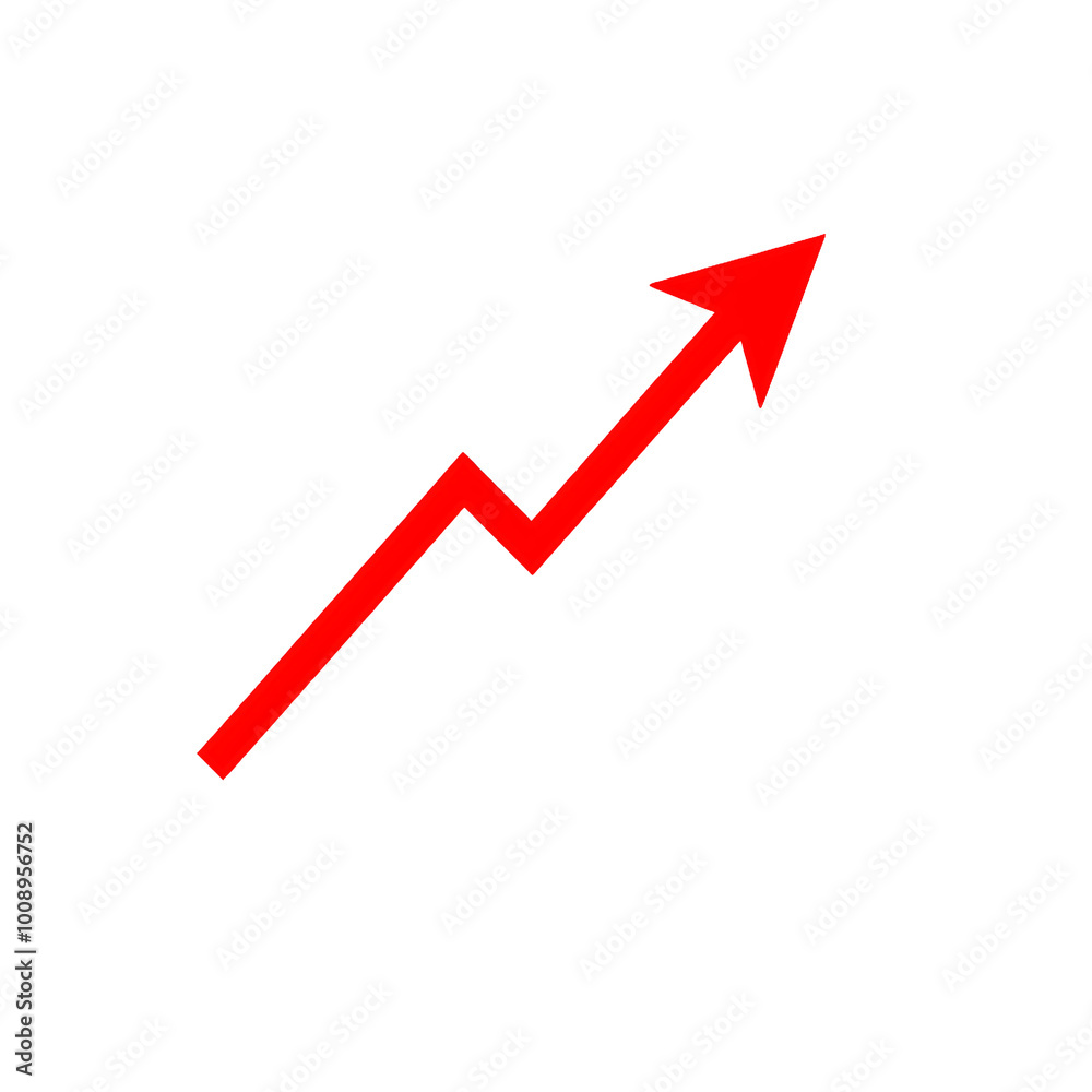Bold red upward arrow with sharp angles, isolated on transparent background, Generative AI Bold red upward arrow with sharp angles, isolated on transparent background, Generative AI