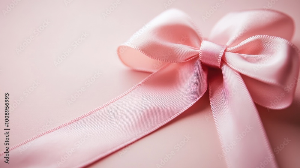 A delicate pink satin bow on a soft pink background, perfect for gifts or decorations. A delicate pink satin bow on a soft pink background, perfect for gifts or decorations.