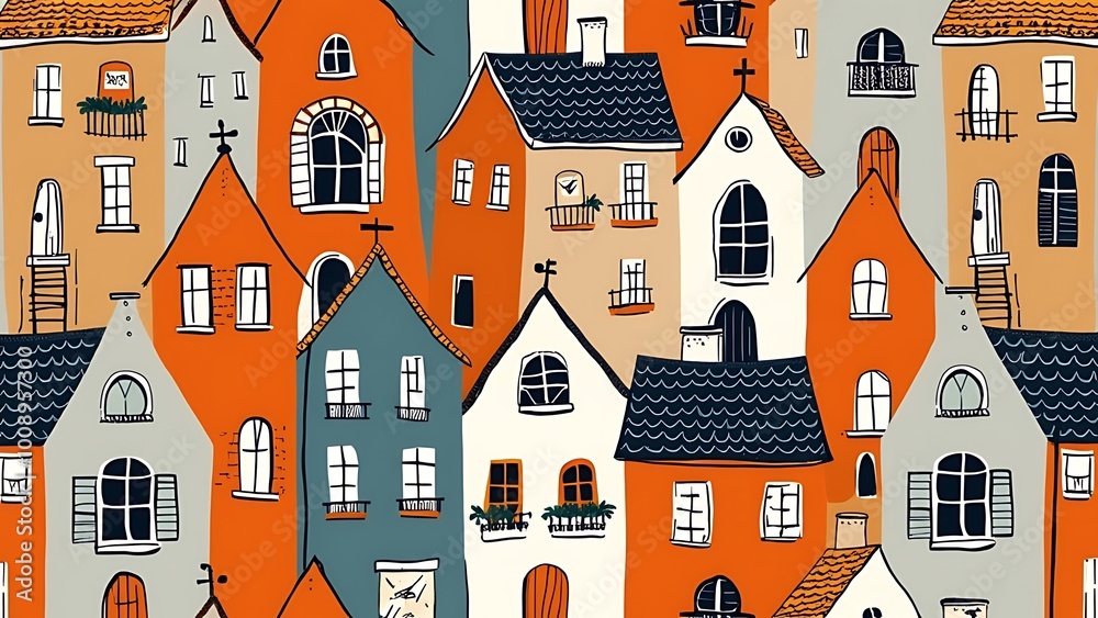 Seamless pattern with a town.