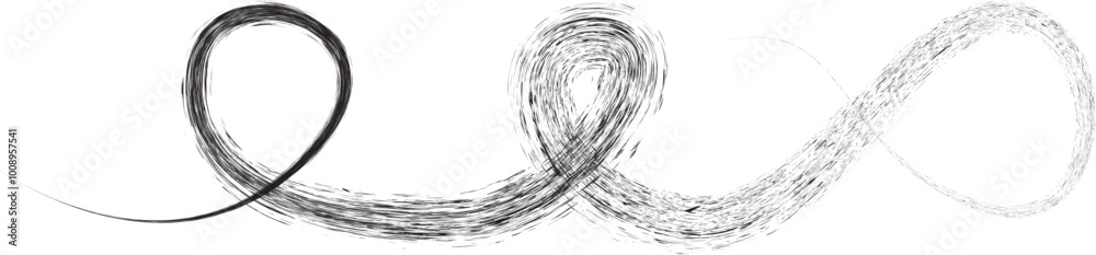 Swoosh line .Graffiti line art design . Noise dispersion grungy swoosh logo . Spray effect .Grunge texture . Distressed element .Grunge swirly element vector. Spray paint swoop one line design.