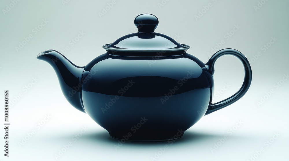 A dark blue teapot with a rounded shape and lid, designed for brewing. A dark blue teapot with a rounded shape and lid, designed for brewing.