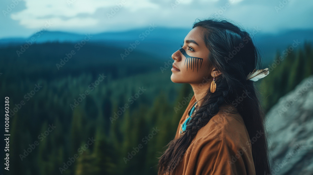 Young Indigenous Woman in a Cinematic Outdoor Setting Young Indigenous Woman in a Cinematic Outdoor Setting