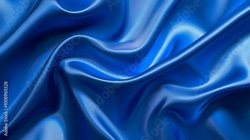 Smooth Blue Satin Fabric with Wavy Texture