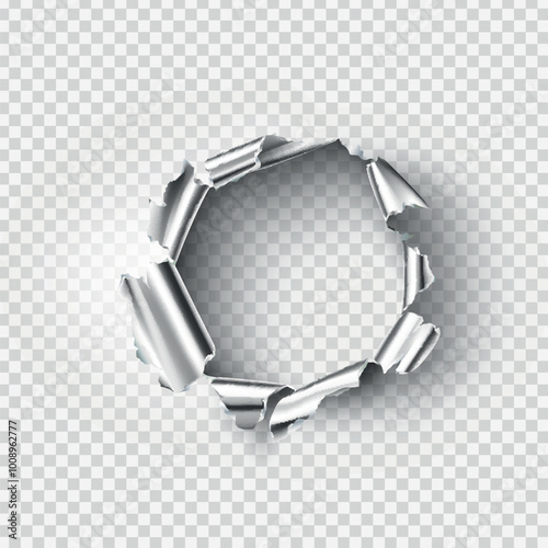 ragged Hole torn in ripped metal on transparent background