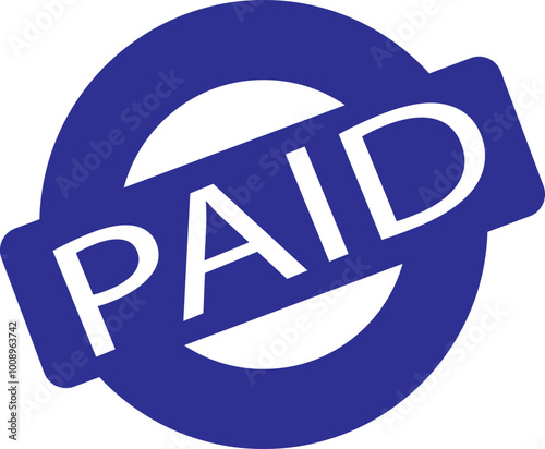 Paid blue stamp vector texture design flat icon for many purposes. Rubber cliche imprint. Stencil business illustration, payment money fee, bank invoice office fee isolated on transparent background.