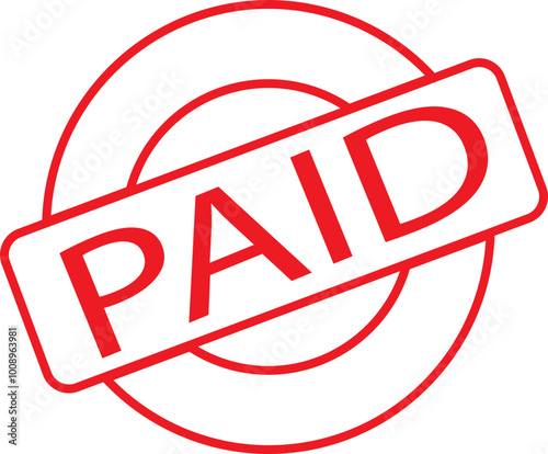 Paid red stamp vector texture design line icon for many purposes. Rubber cliche imprint. Stencil business illustration, payment money fee, bank invoice office fee isolated on transparent background.