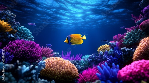 Vibrant Coral Reef with Tropical Fish Underwater Scene