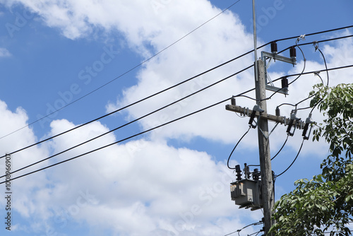 Closeup Eletricity line and electricity post photo