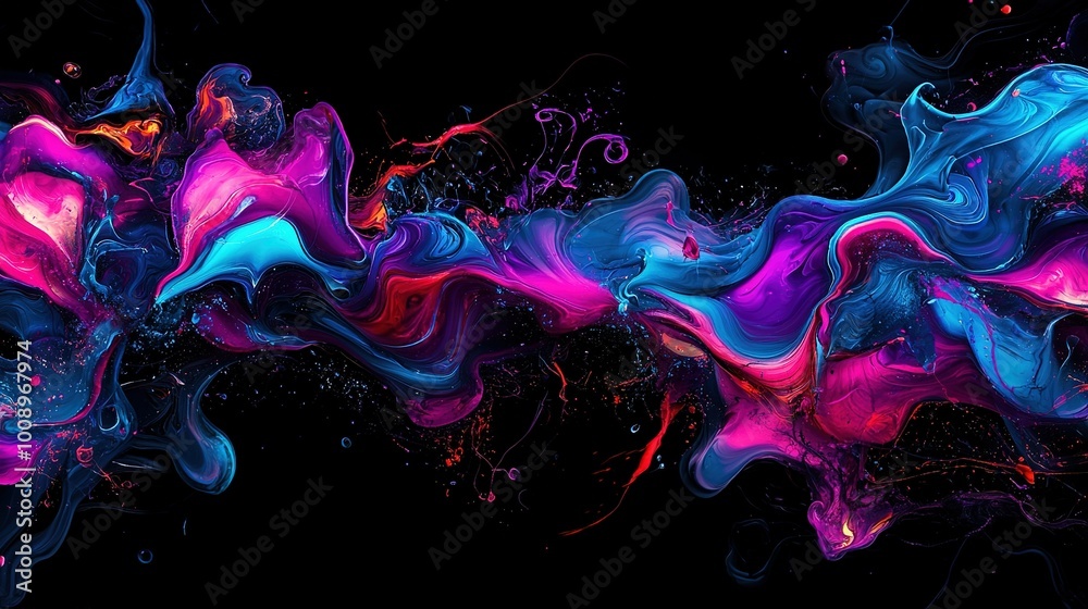 Black background with swirls in pink, blue, and purple on both sides Black background with swirls in pink, blue, and purple on both sides