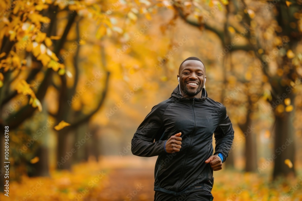 A person in a black jacket is running through a park, likely for exercise or fleeing from something A person in a black jacket is running through a park, likely for exercise or fleeing from something