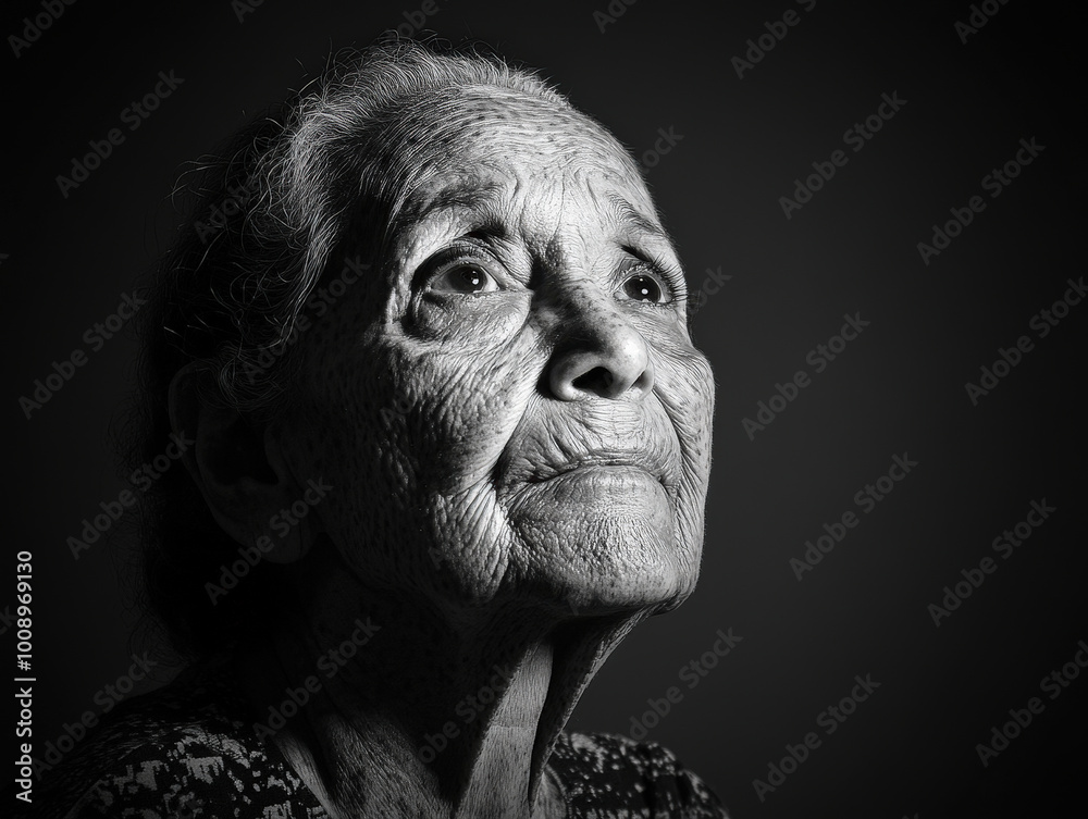 Dramatic Black and White Portrait of an Elderly Woman