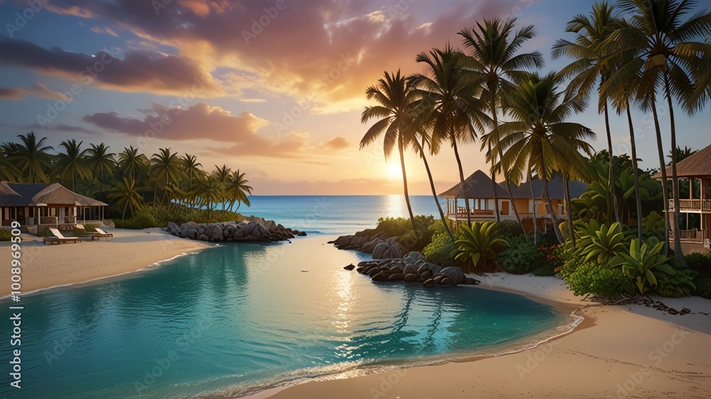Fototapeta premium tropical resort at sunset