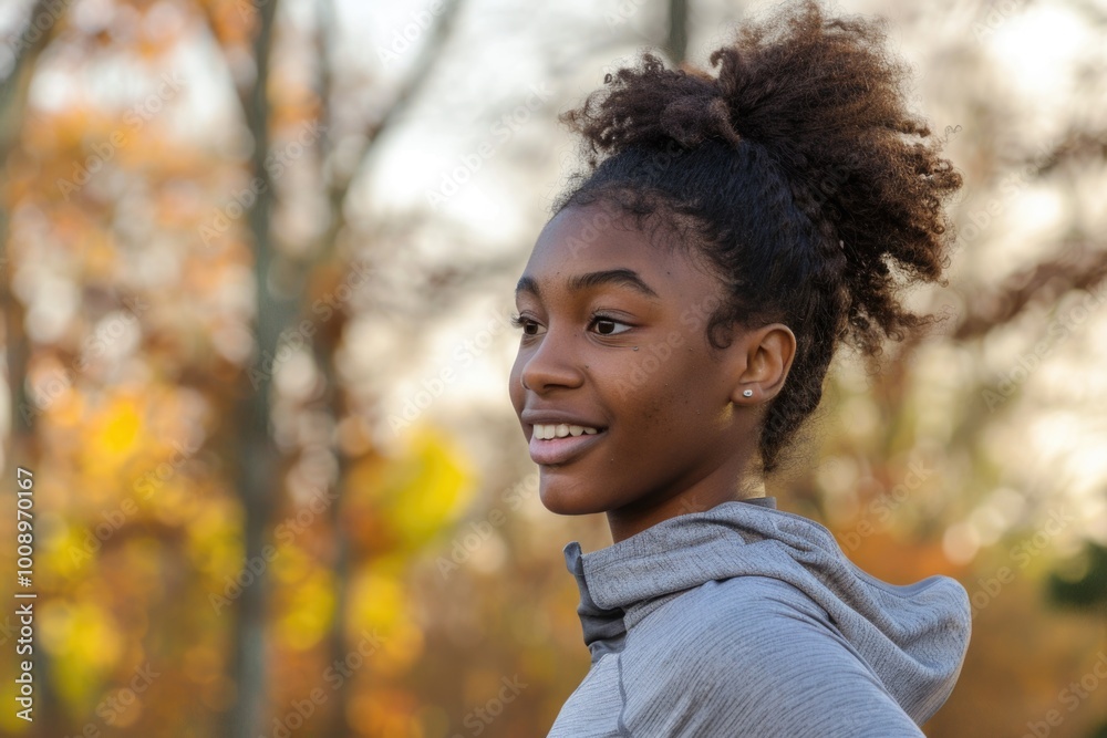 A young woman wearing a hoodie and smiling at the camera A young woman wearing a hoodie and smiling at the camera