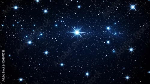 Obraz Nocne niebo, głębokie jak nieskończoność, jest pełne iskrzących gwiazd, które migoczą na czarnym tle jak małe punkty światła w otchłani.