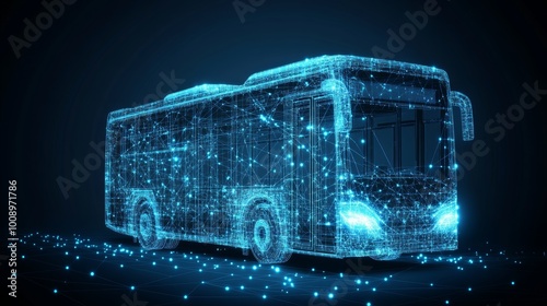 Abstract Digital Bus on Blue Technology Background, Futuristic Transportation Concept photo