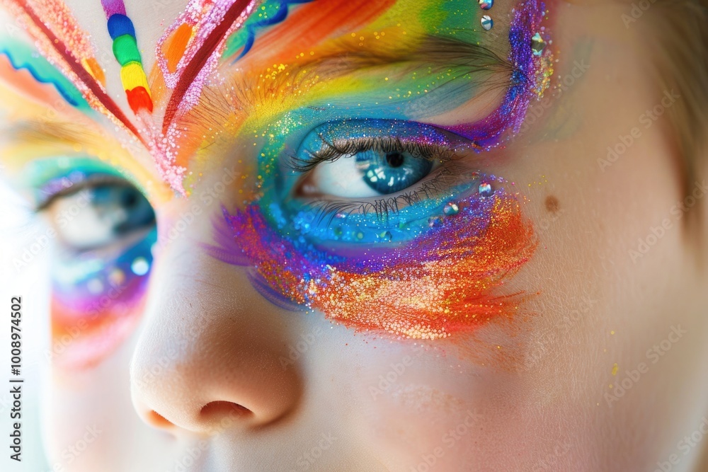 A young child with vibrant facial decorations, perfect for creative projects and artistic expressions A young child with vibrant facial decorations, perfect for creative projects and artistic expressions