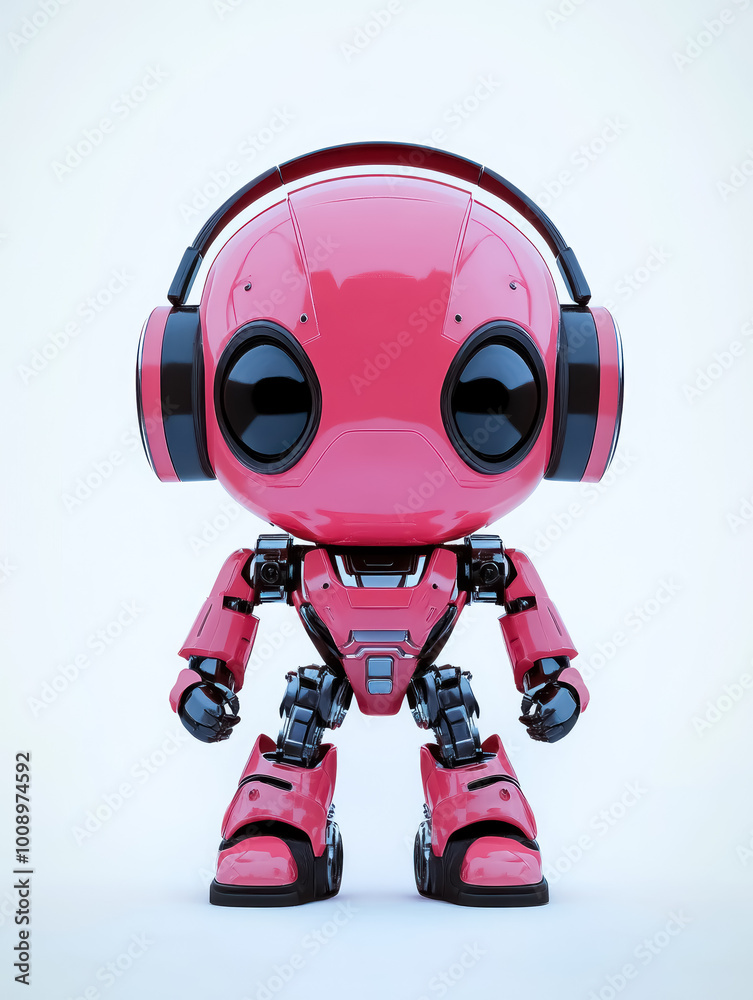 charming robot design with pink color and headphone accents charming robot design with pink color and headphone accents
