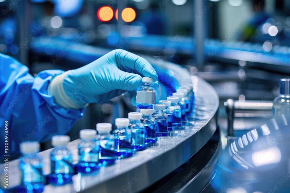 A person in a blue jacket and gloves operating on industrial equipment A person in a blue jacket and gloves operating on industrial equipment
