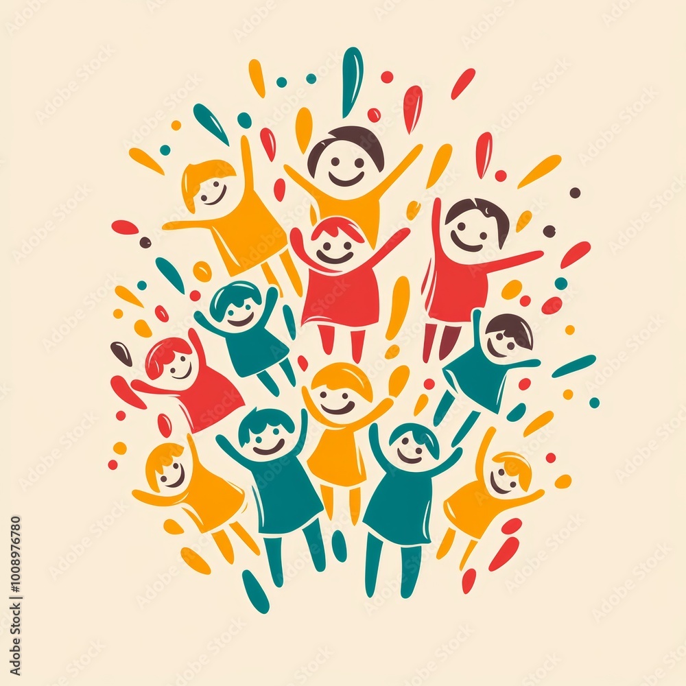 Fototapeta premium Happy Children Togetherness Joyful Friendship Illustration